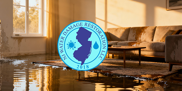 Water damage in a home living room with standing water on the floor, illustrating emergency water damage restoration